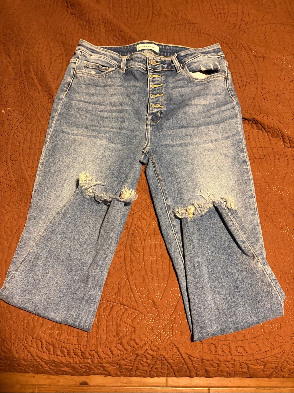 Flying Monkey Faded Light Blue Distressed Wide-Leg Jeans